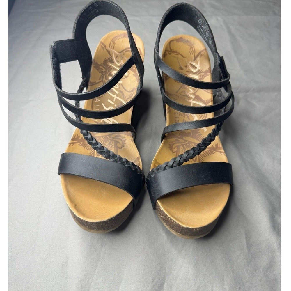 Blowfish Malibu Black Braided Cork Wedge Sandals Women's 8.5 Boho Strappy